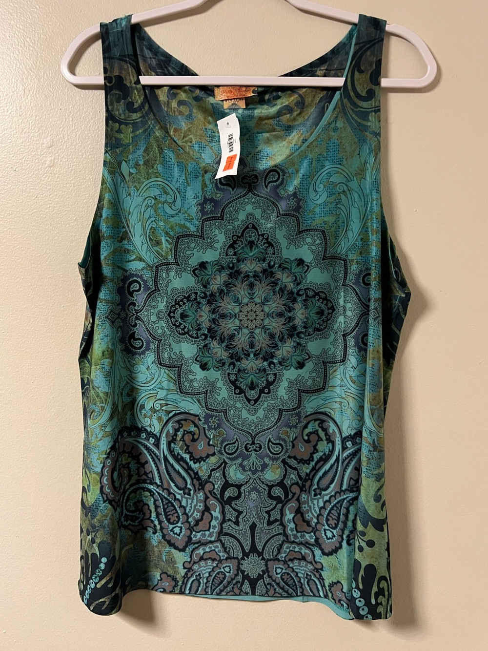 Pretty Woman USA Tank Top Women’s Plus 3X Teal Floral Paisley Lace Print Stretch